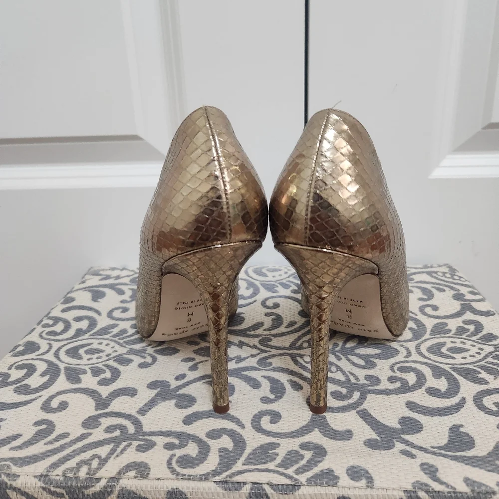 Kate Spade Larisa Metallic Bronze /Gold  Snake Stilettos Pumps